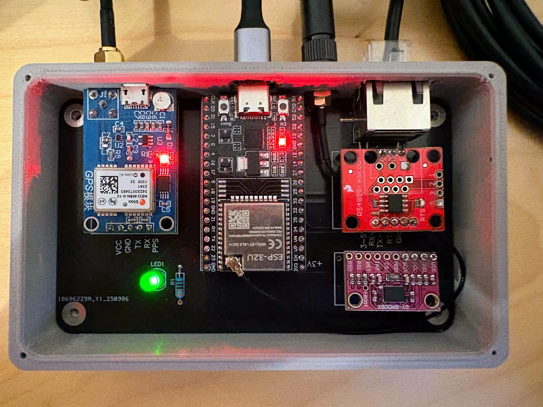 Veetr PCB installed in the prototype enclosure