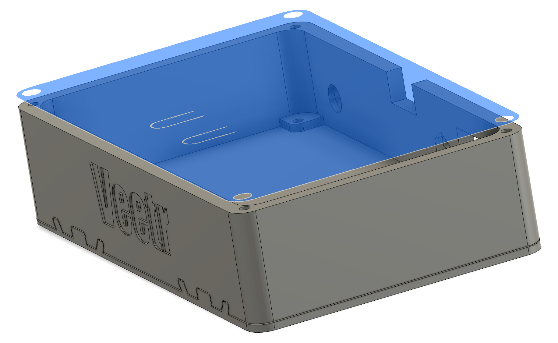 CAD render of the Veetr enclosure with its lid open